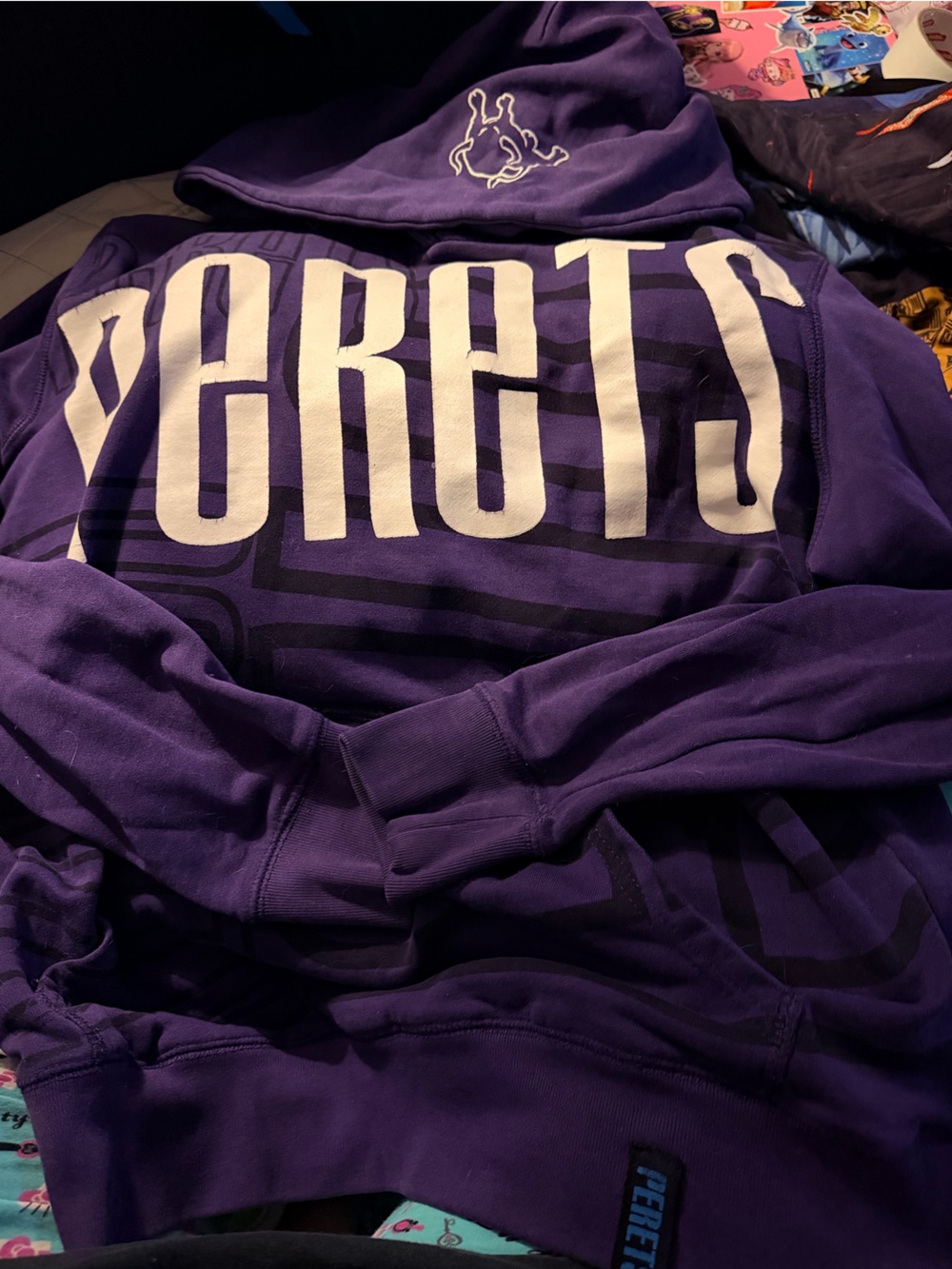 Vintage Y2K Joshua Perets Hoodie bull embroidered purple logo graphic